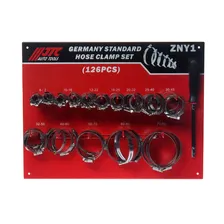 Набор хомутов червячных ZN12-ZN90 (120шт) с гибким воротком 7мм (стенд) JTC NEW. JTC-ZNY1
